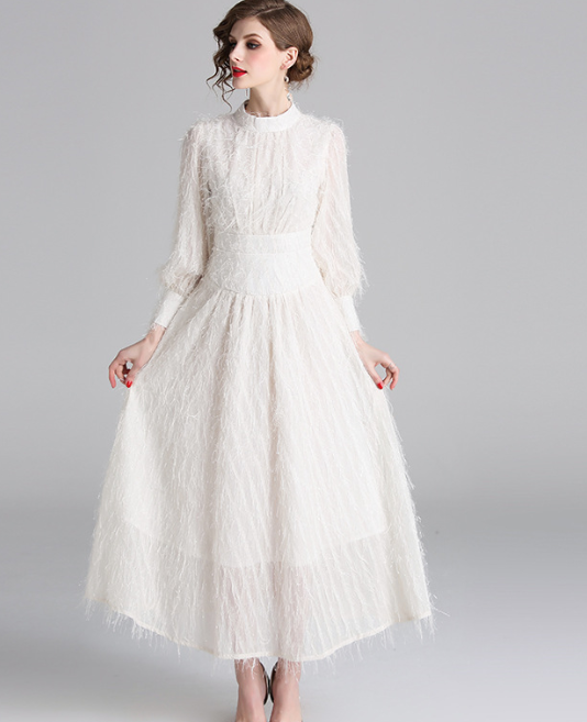 Half-High Collar Fringed Dress - Image 4