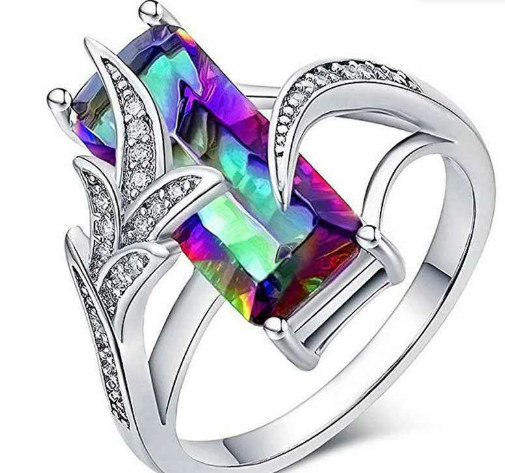 Rainbow Topaz Geometric Ring Image 1