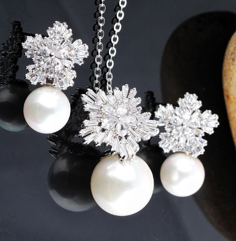Luxury Snowflake Pearl Zircon Necklace Set Image 2
