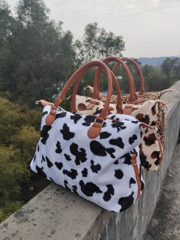 Brown Cow Print Travel Bag