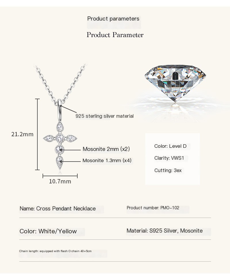 Moissanite Cross Pendant Necklace 6