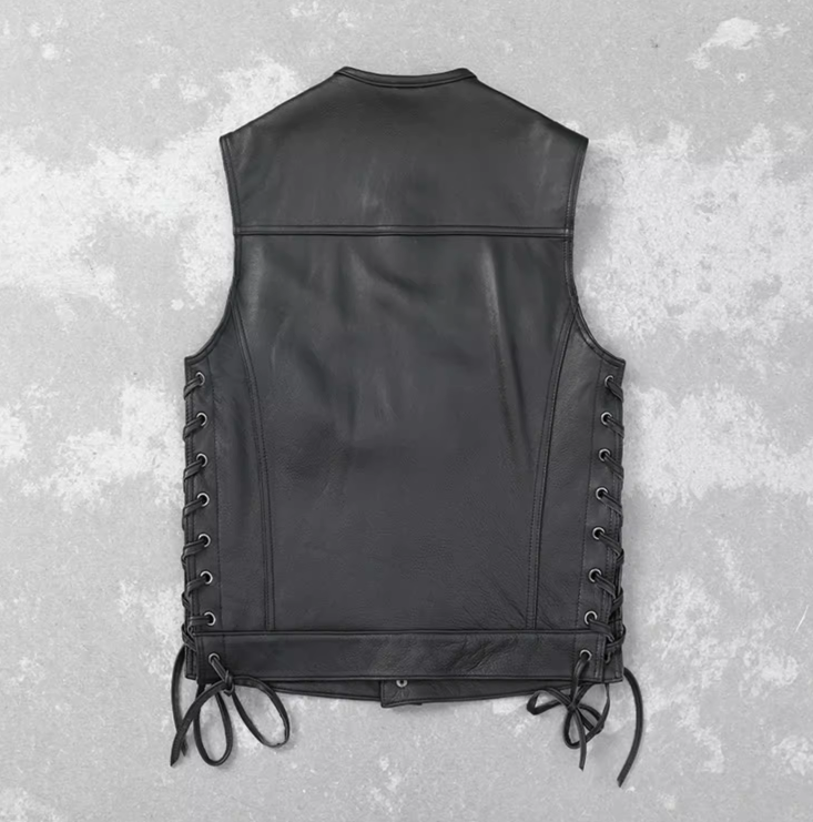 Men's Sleeveless Leather Biker Vest Image 5