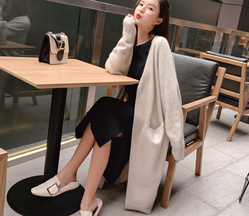 长款连帽毛衣针织外套 Grey