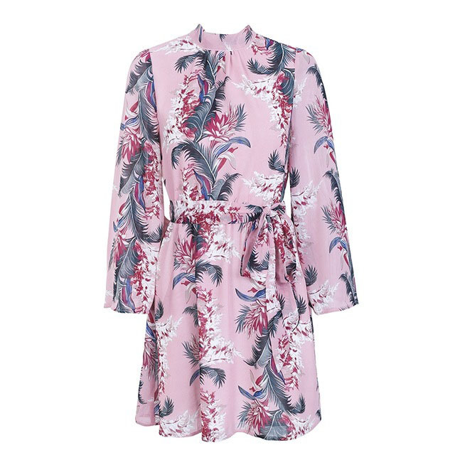 Backless Bell Sleeve Chiffon Printed Dress Image 2