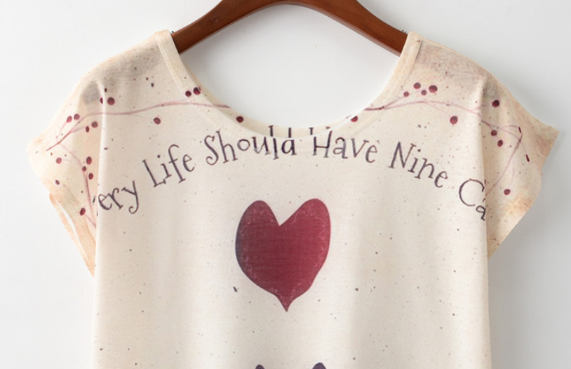 Cat Print T-shirt Image 2