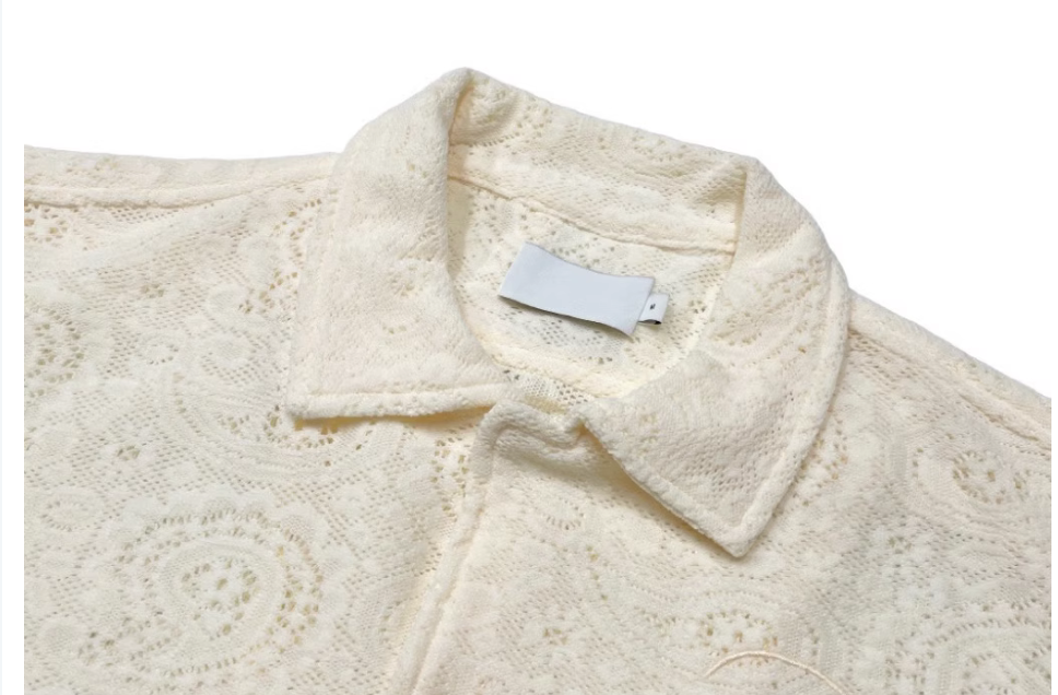 RHUDE American vintage lace Cut-out boxy short-sleeved shirt cleanfit loose knit embroidered coat