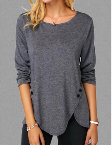 Irregular Button Hem T-shirt Image 3