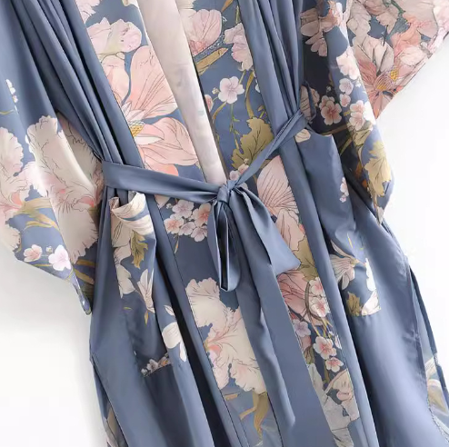 Peacock Floral Printed Kimono Coat - Image 2