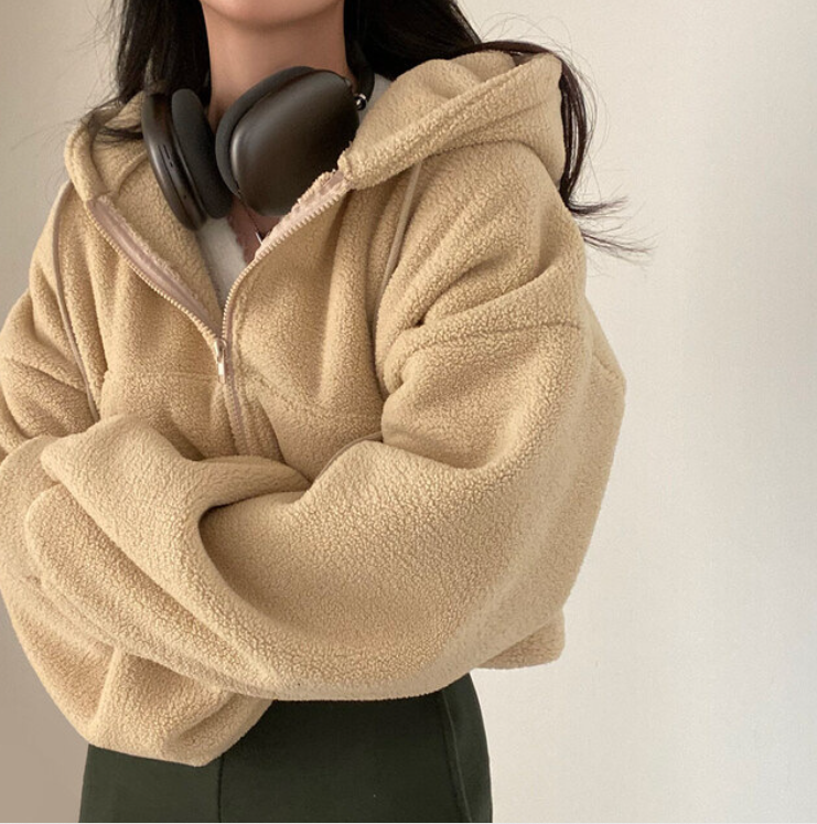 Academy Retro Solid Lamb Wool Casual Jacket Top - Side View