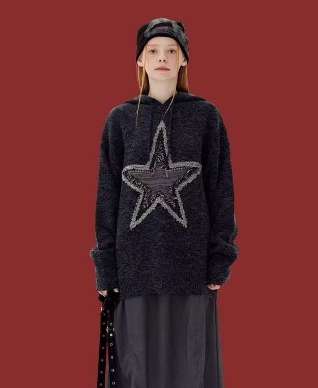 Autumn And Winter American Vintage Old Five-pointed Star Sweater Image 5