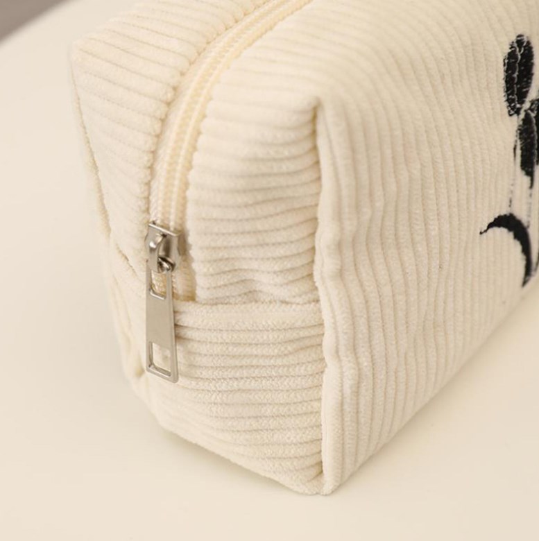 Black Tulip Embroidery Makeup Bag