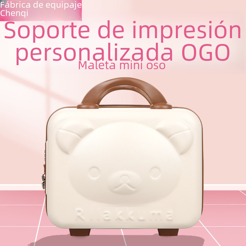 Bear Suitcase Cartoon Luggage Advanced Sense Large Capacity Box Children's Storage Makeup Box 14 Inch Suitcase image