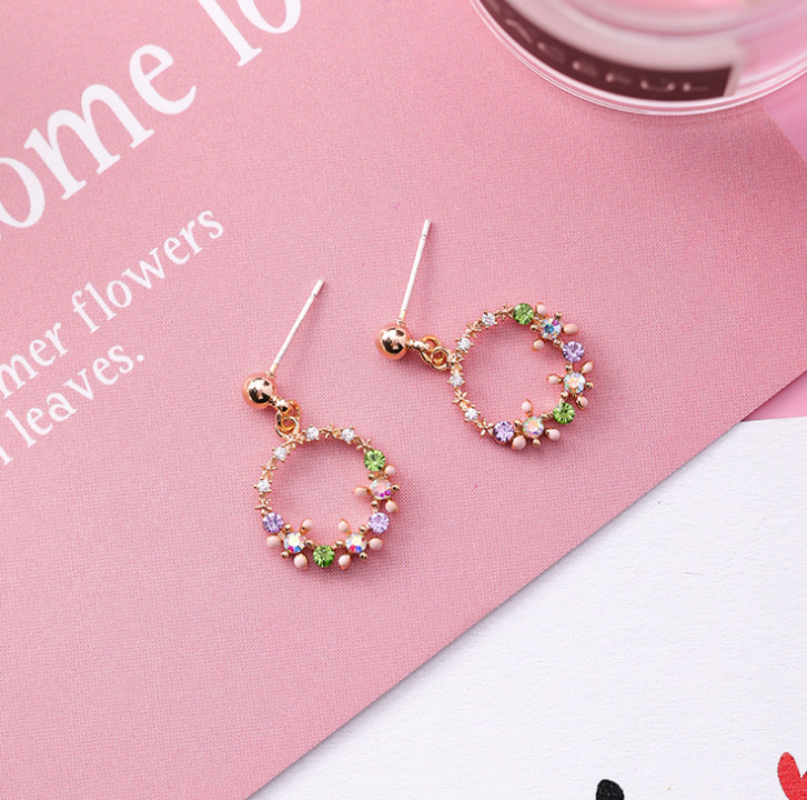 Circle Earrings with Colorful Diamonds