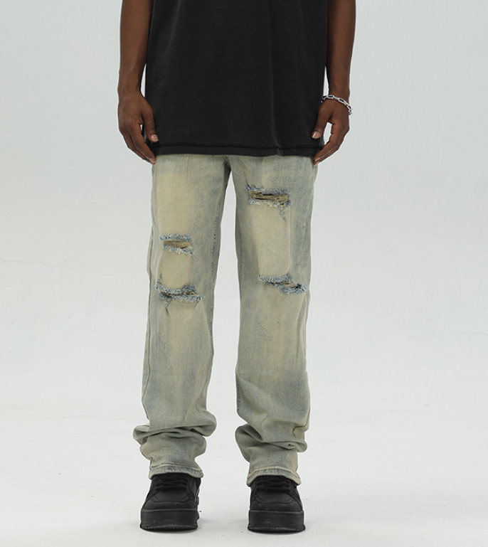 Men's Vintage Wash Yellow Mud Pull Up Pants Image 4