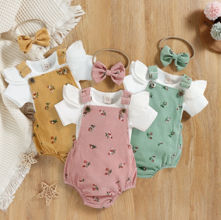 Romper + Blouse + Headband Set - Green