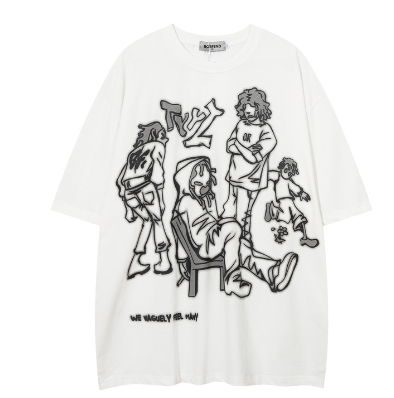 Harajuku Cartoon Girl Cat T-Shirt in White