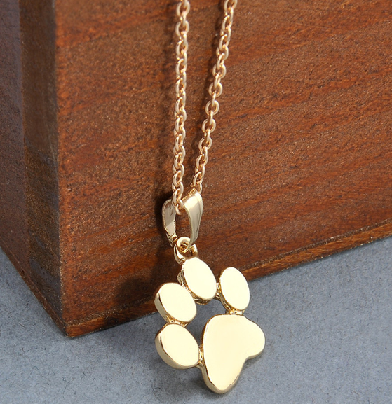 Dog Paw Pendant Necklace Gold