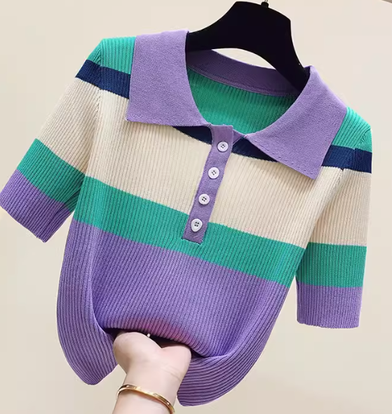 Color Stitching Lapel T-shirt