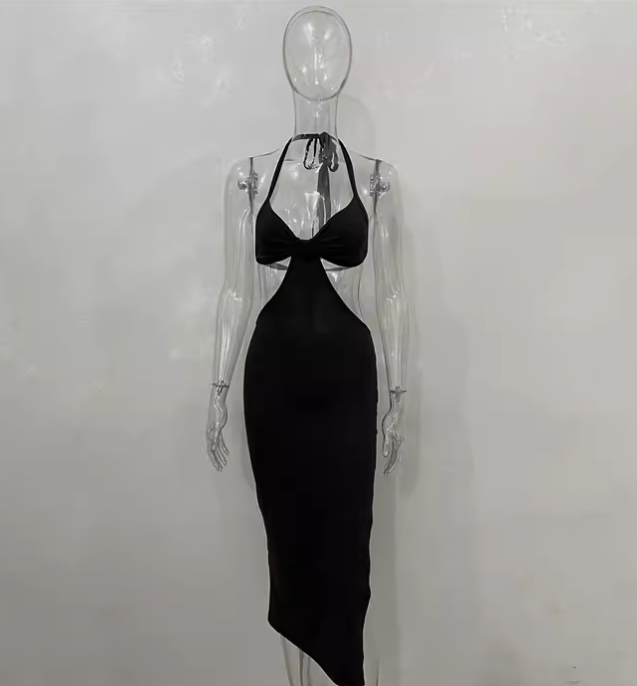 Stylish Halter Backless Slit Dress