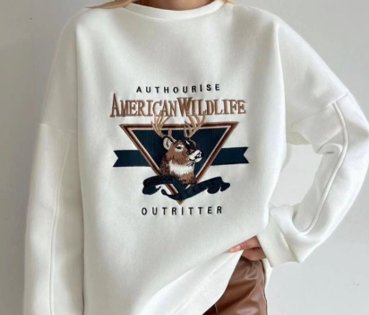 Detail of American Retro Fawn Cartoon Sweater