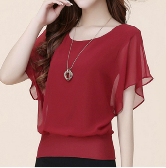Slim Bat Sleeve Chiffon Shirt