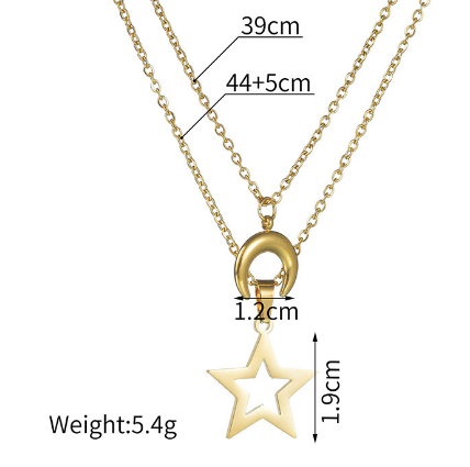 Star and Moon Double Layer Necklace Image 2
