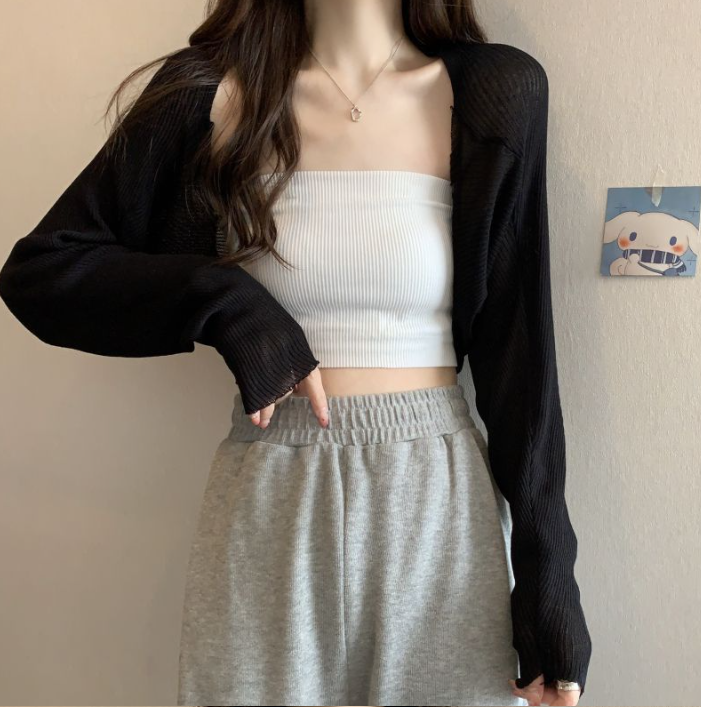 Lazy Looking Thin All-match Knitted Cardigan - Black