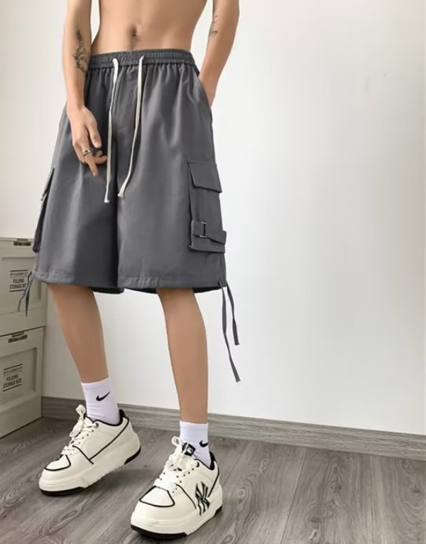 Men's Lace Panel Hollow Loose Drawstring Shorts Image 6