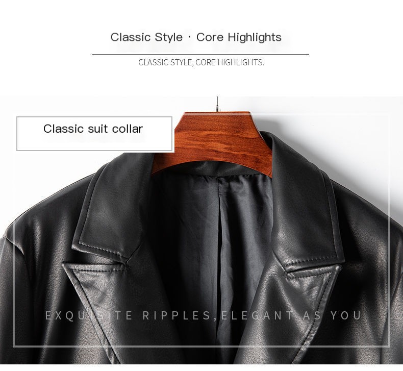 Long Over-the-knee PU Leather Suit Style Windbreaker Jacket Image 2