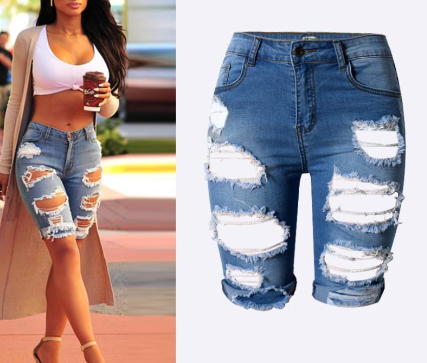 High-waisted ripped denim shorts