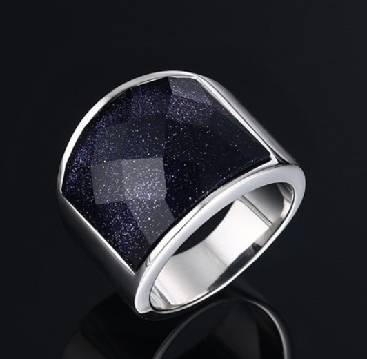 Stainless Steel Blue Sandstone Ring 2