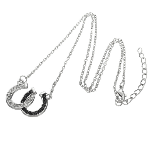 Double U-Shaped Black and White Horseshoe Necklace Image 4