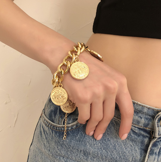 Gold Bracelet with Medal Pendant