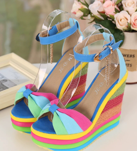 Rainbow Platform Wedge Sandals