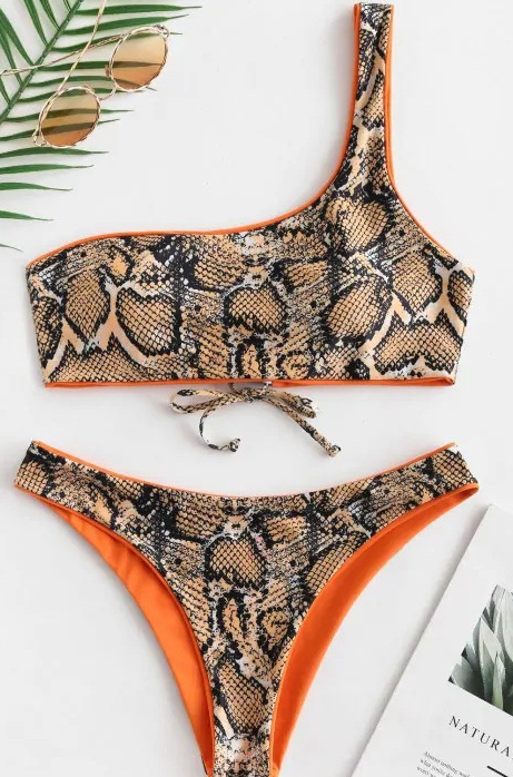 Snake Print One-Shoulder Swimsuit