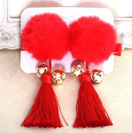 Fringed Hair Ball Hairpin Style B