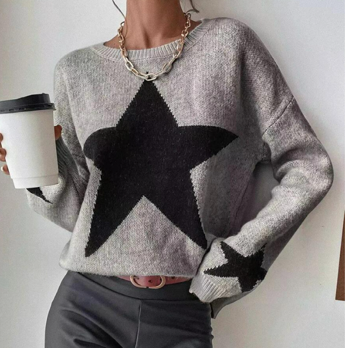 Star Print Sweater Grey