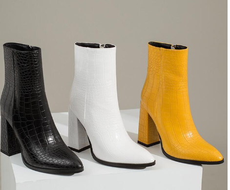 Crocodile Pattern Chunky Heel Ankle Boots