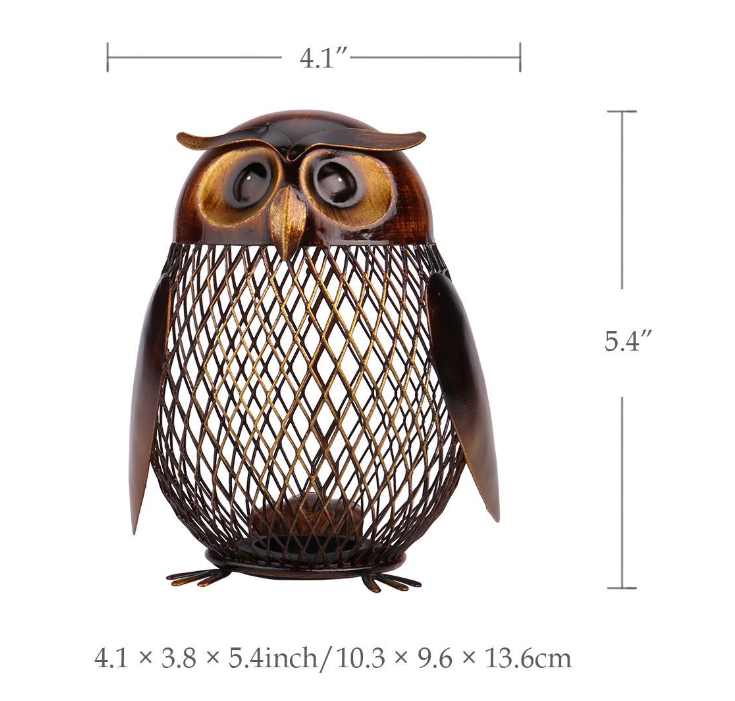 Owl Coin Bank with Coins