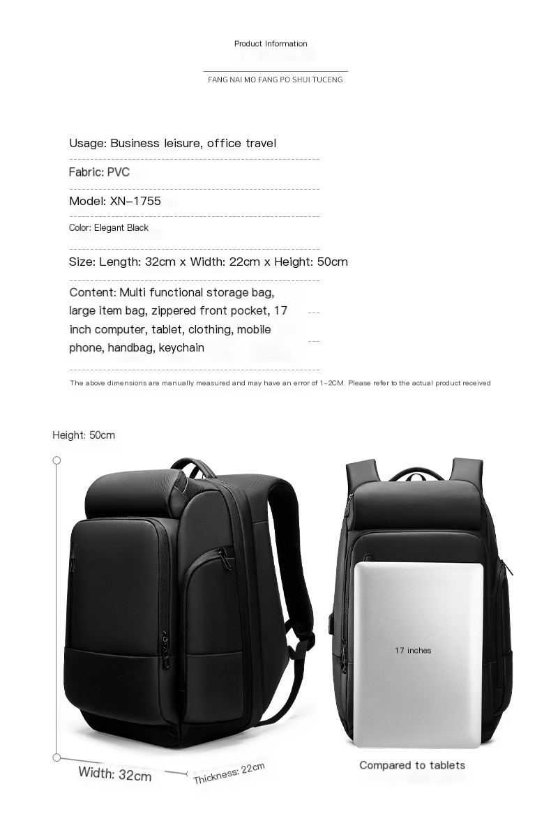 Outdoor Travel Backpack - Elegant Black Upgraded Version