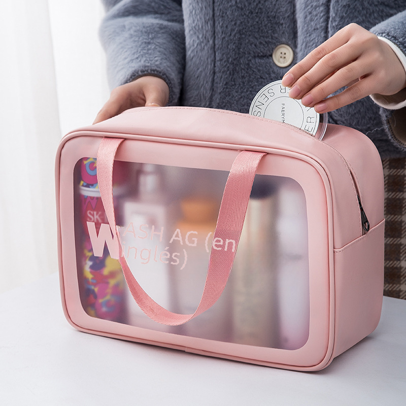 PU frosted waterproof cosmetic bag large capacity high-looking portable cosmetic storage bag wash swimming bag image