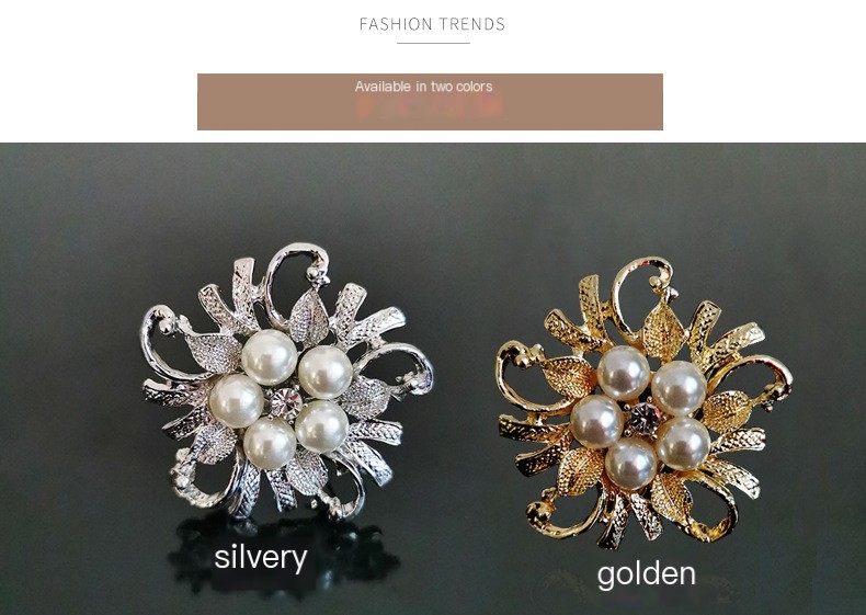 Korean Diamond Flower Brooch Gold