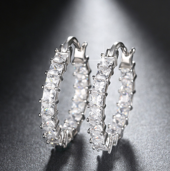 Elegant White Gold Zirconia Ear Hoops