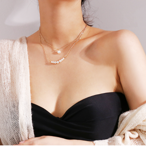 Double Layer Pearl Pendant Tassel Necklace Image 2