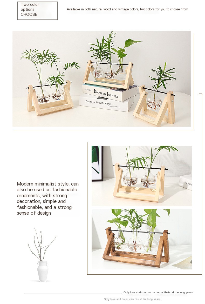 Creative Wooden Rack Hydroponic Glass Vase