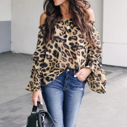 Leopard Print Chiffon Blouse in Action