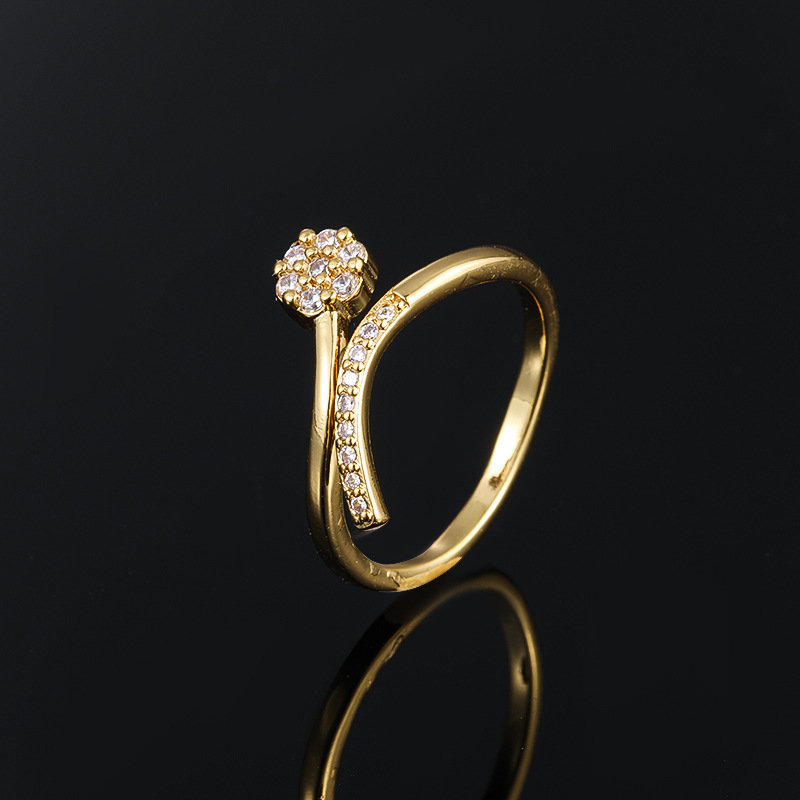 Copper-plated Gold Micro Inlaid Zircon Geometric Simple Ring - Flower