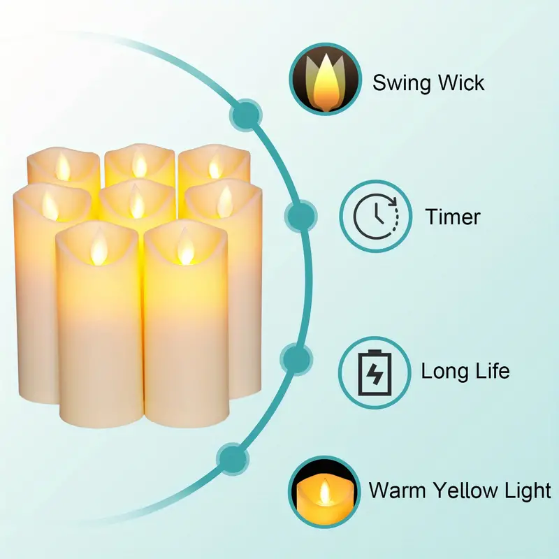 1pcs, Battery Operated LED Pillar Candles With Timer And Remote, Flickering LED Candles, Moving Flame, Ivory, For Home Decor, Christmas image