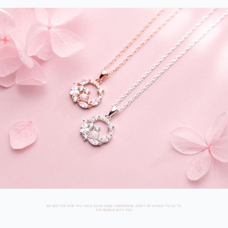 Rose Gold Opal Flower Wreath Necklace