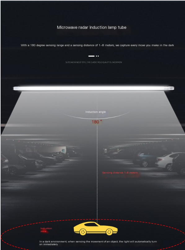 led tube radar induction lamp garage aisle induction daylight tube car to all bright car walk slightly bright factory wholesale